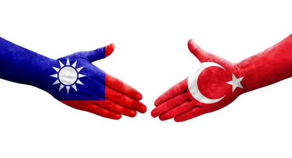 台湾与土耳其的握手旗手绘 形象孤立透明 — 图库照片