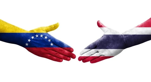 泰国和委内瑞拉之间握手 手绘国旗 孤立透明的形象 — 图库照片