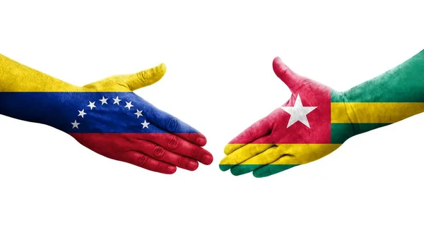 多哥和委内瑞拉之间握手 手绘国旗 孤立透明的形象 — 图库照片