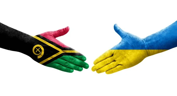 Рукостискання Між Україною Прапорами Вануату Намальоване Руках Ізольоване Прозоре Зображення — стокове фото
