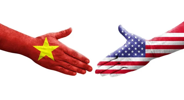 美国和越南国旗之间的握手手绘 孤立透明的图像 — 图库照片