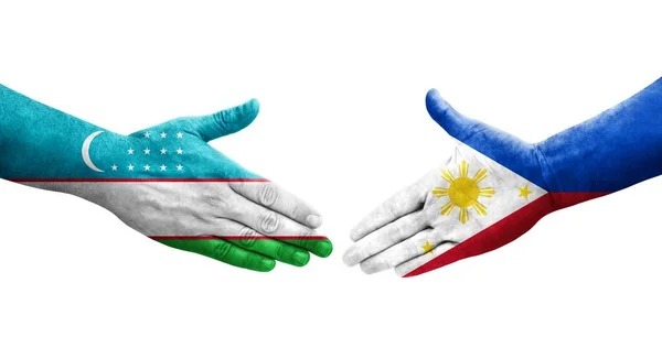 Handshake Antara Bendera Uzbekistan Dan Filipina Dicat Tangan Gambar Transparan — Stok Foto
