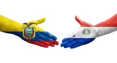 Ellerinde Paraguay ve Ekvador bayrakları arasında el sıkışma, izole şeffaf görüntü.