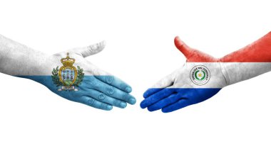 Paraguay ve San Marino bayrakları arasındaki el sıkışma..