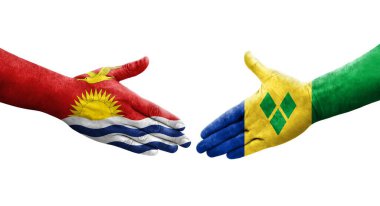 Saint Vincent Grenadines ve Kiribati bayrakları arasındaki el sıkışma, izole şeffaf görüntü.