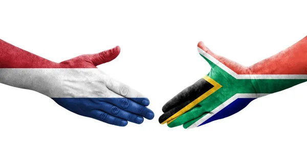 Güney Afrika Hollanda Bayrakları Arasındaki Sıkışma Izole Edilmiş Şeffaf Görüntü — Stok fotoğraf