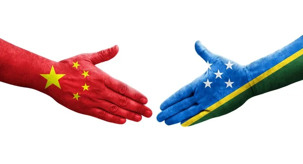 Handshake Entre Ilhas Salomão China Bandeiras Pintadas Mãos Imagem Transparente — Fotografia de Stock