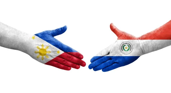 Potřesení Rukou Mezi Paraguayskými Filipínskými Vlajkami Namalovanými Rukou Izolovaný Průhledný — Stock fotografie
