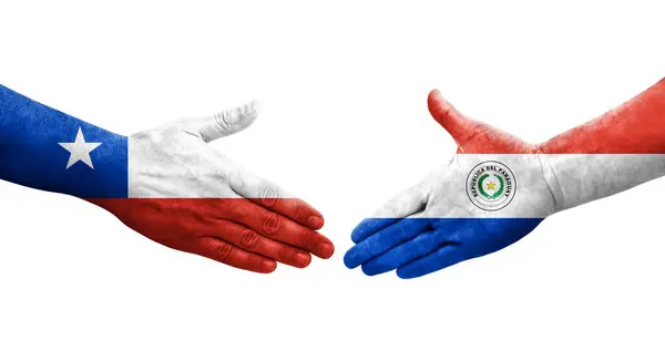 Handshake Entre Paraguai Chile Bandeiras Pintadas Mãos Imagem Transparente Isolada — Fotografia de Stock