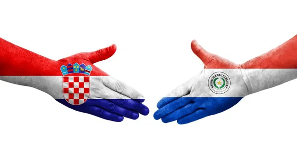 파라과이와 크로아티아의 국기가 그려지는 가운데 이미지를 악수를 — 스톡 사진