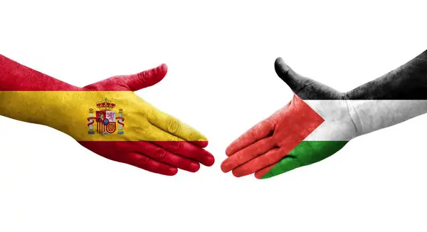 팔레스타인 스페인 국기를 손으로 흔들면서 분리되어 — 스톡 사진