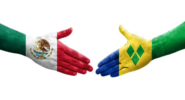 Рукостискання Між Святим Вінсентом Гренадіном Мексиканськими Прапорами Намальоване Руках Ізольоване — стокове фото
