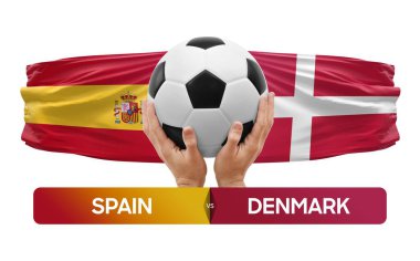 İspanya Danimarka milli takımlarına karşı futbol müsabakası konsepti.