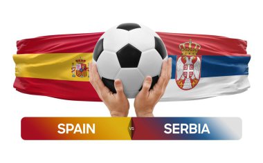 İspanya Sırbistan milli takımlarına karşı futbol maçı konsepti.