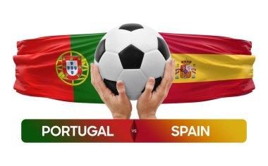 Portekiz İspanya milli takımlarına karşı futbol müsabakası konsepti.