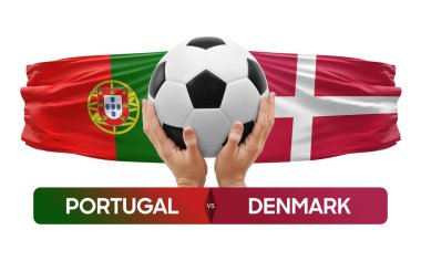 Portekiz Danimarka milli takımlarına karşı futbol müsabakası konsepti.