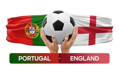 Portekiz, İngiltere milli takımlarına karşı futbol müsabakası konsepti.