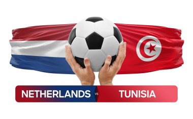 Hollanda Tunus milli takımlarına karşı futbol maçı konsepti.