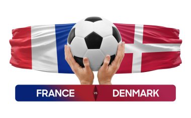 Fransa Danimarka milli takımlarına karşı futbol müsabakası konsepti.