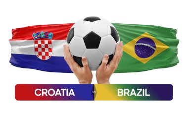 Hırvatistan Brezilya milli takımlarına karşı futbol maçı konsepti.