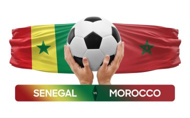 Senegal Fas milli takımlarına karşı futbol müsabakası konsepti.