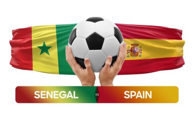 Senegal İspanya milli takımlarına karşı futbol maçı konsepti.