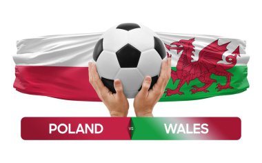 Polonya Galler 'e karşı milli futbol takımları futbol müsabakası konsepti.