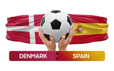 Danimarka İspanya milli takımlarına karşı futbol müsabakası konsepti.