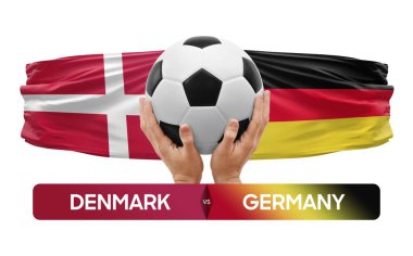 Danimarka Almanya 'ya karşı milli takımlar futbol müsabakası konsepti.
