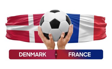 Danimarka Fransa milli takımlarına karşı futbol müsabakası konsepti.