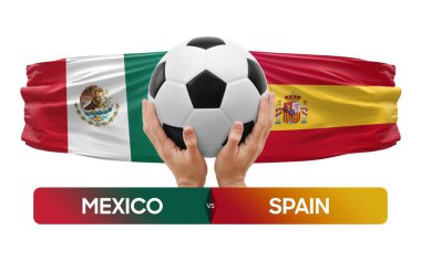 Meksika İspanya milli takımlarına karşı futbol müsabakası konsepti.