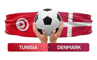 Tunus Danimarka milli takımlarına karşı futbol maçı konsepti.