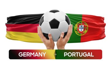 Almanya, Portekiz milli takımlarına karşı futbol maçı konsepti.