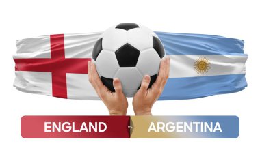 İngiltere Arjantin milli takımlarına karşı futbol maçı konsepti.