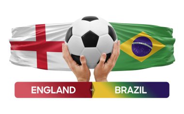 İngiltere Brezilya milli takımlarına karşı futbol maçı konsepti.