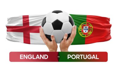 İngiltere, Portekiz milli takımlarına karşı futbol maçı konsepti.