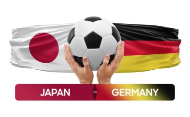 Japonya Almanya 'ya karşı milli futbol takımları futbol müsabakası konsepti.