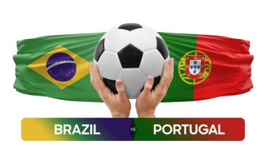 Brezilya, Portekiz milli takımlarına karşı futbol maçı konsepti.