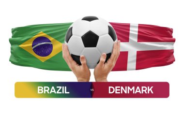 Brezilya Danimarka milli takımlarına karşı futbol müsabakası konsepti.