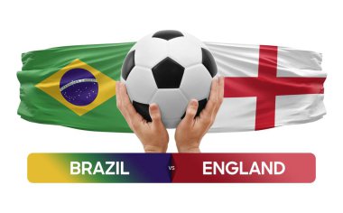 Brezilya İngiltere milli takımlarına karşı futbol müsabakası konsepti.