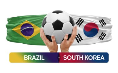 Brazil vs South Korea national teams soccer football match competition concept. clipart