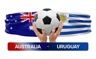 Avustralya Uruguay milli takımlarına karşı futbol maçı konsepti.