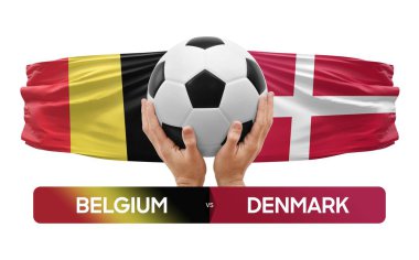 Belçika Danimarka milli takımlarına karşı futbol maçı konsepti.