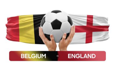Belçika İngiltere milli takımlarına karşı futbol maçı konsepti.