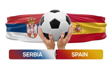 Sırbistan İspanya milli takımlarına karşı futbol maçı konsepti.