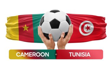 Kamerun Tunus milli takımlarına karşı futbol maçı konsepti.