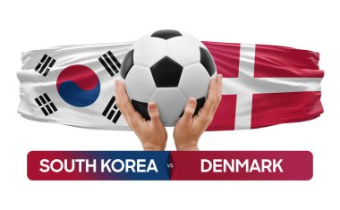 Güney Kore Danimarka milli takımlarına karşı futbol maçı konsepti.