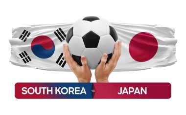 Güney Kore Japonya milli takımlarına karşı futbol müsabakası konsepti.