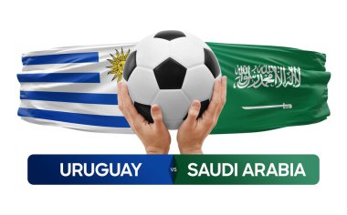 Uruguay Suudi Arabistan 'a karşı milli futbol takımları futbol müsabakası konsepti.