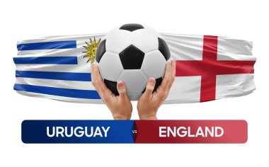 Uruguay İngiltere milli takımlarına karşı futbol maçı konsepti.